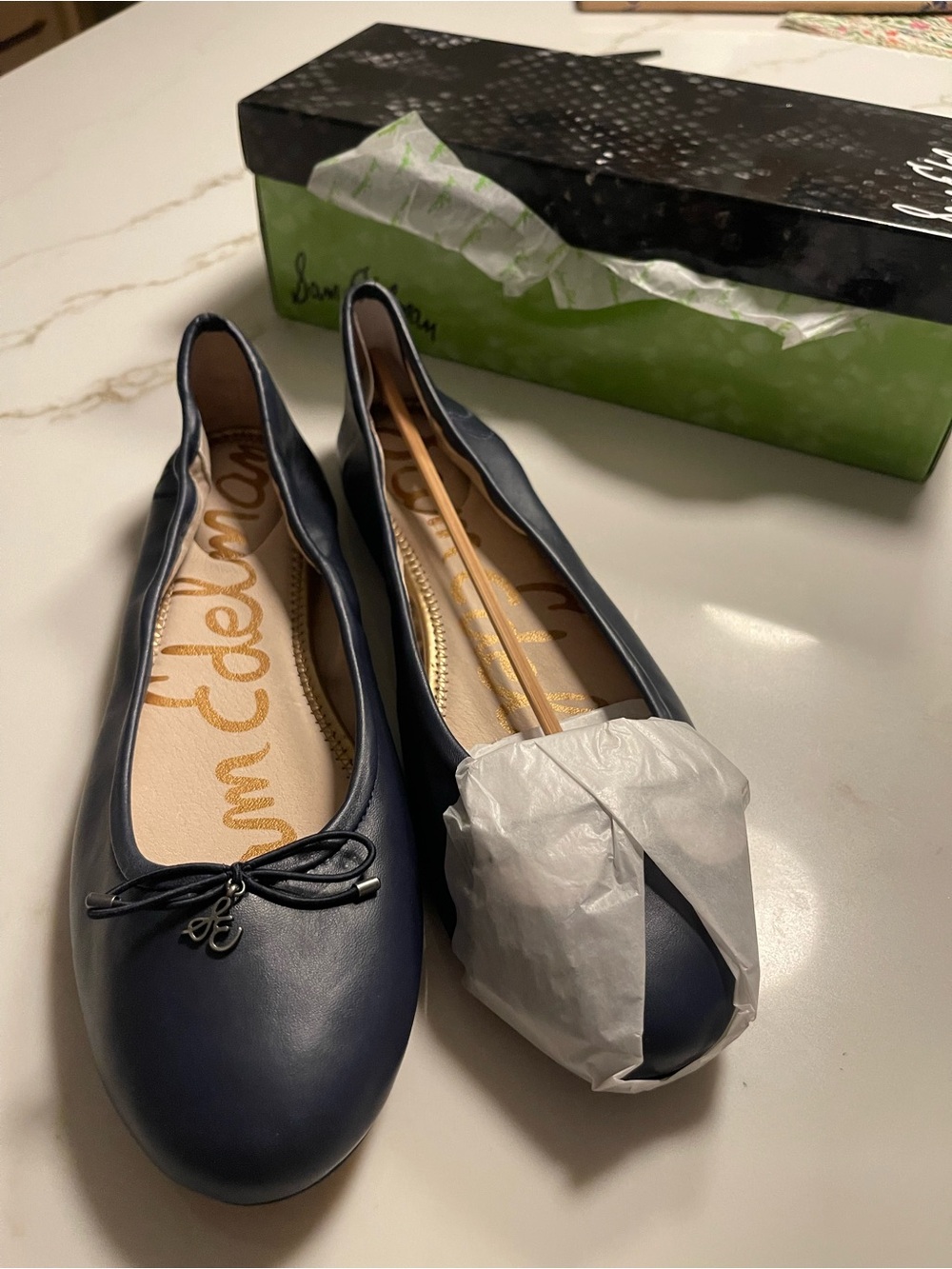 Sam Edelman Navy Leather Ballet Flats with Bow Accent NEW sz 12M